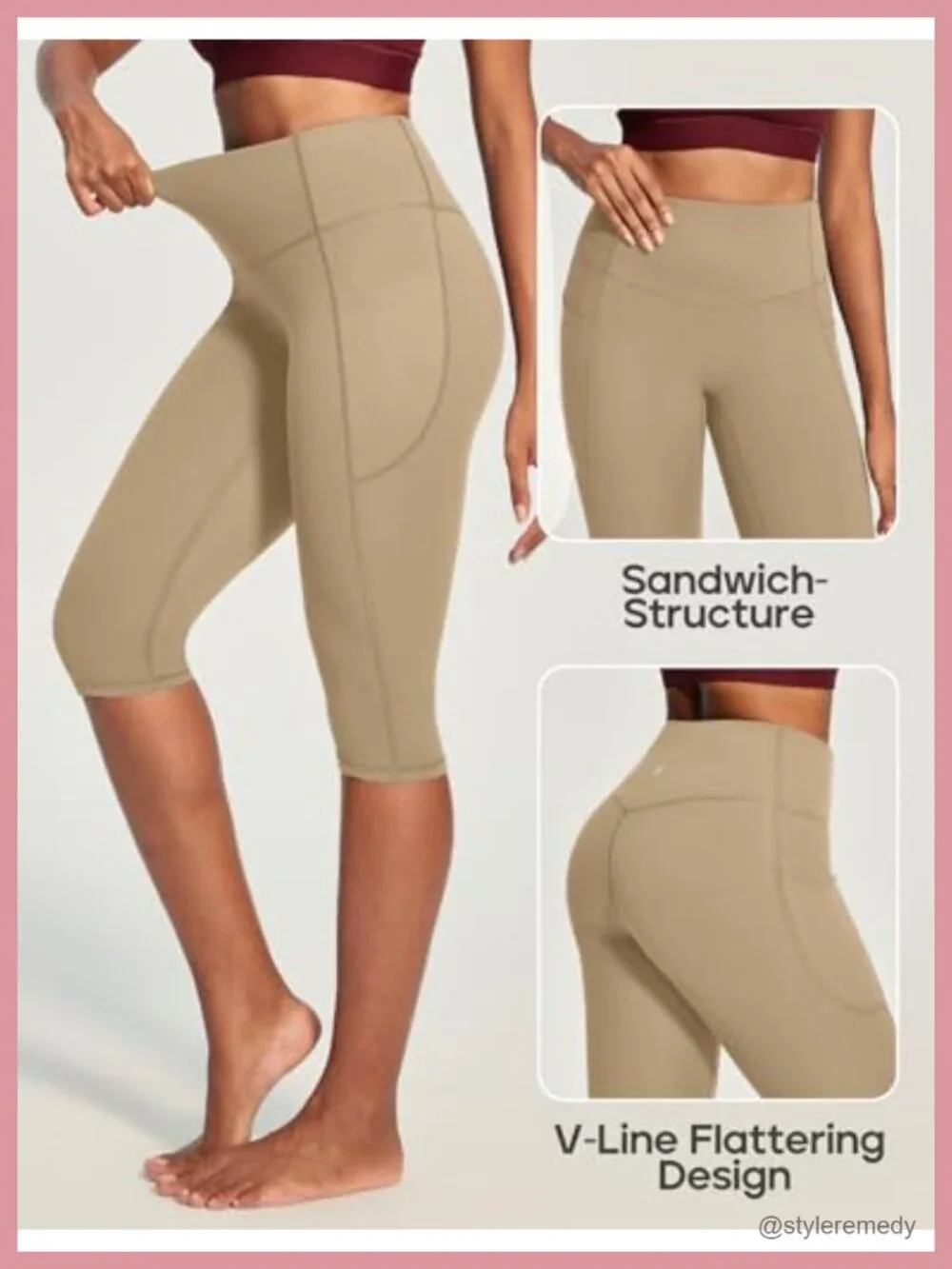 Capri Leggings with Pockets for Women, Tummy Control High Rise Yoga Pants,
